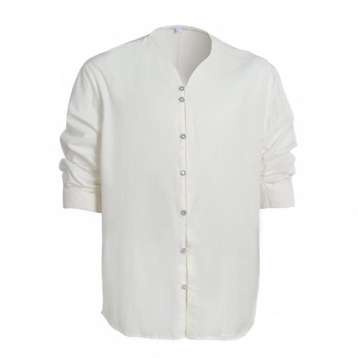 Camicia da uomo retrò con colletto Henry, traspirante e tinta unita. - image 10