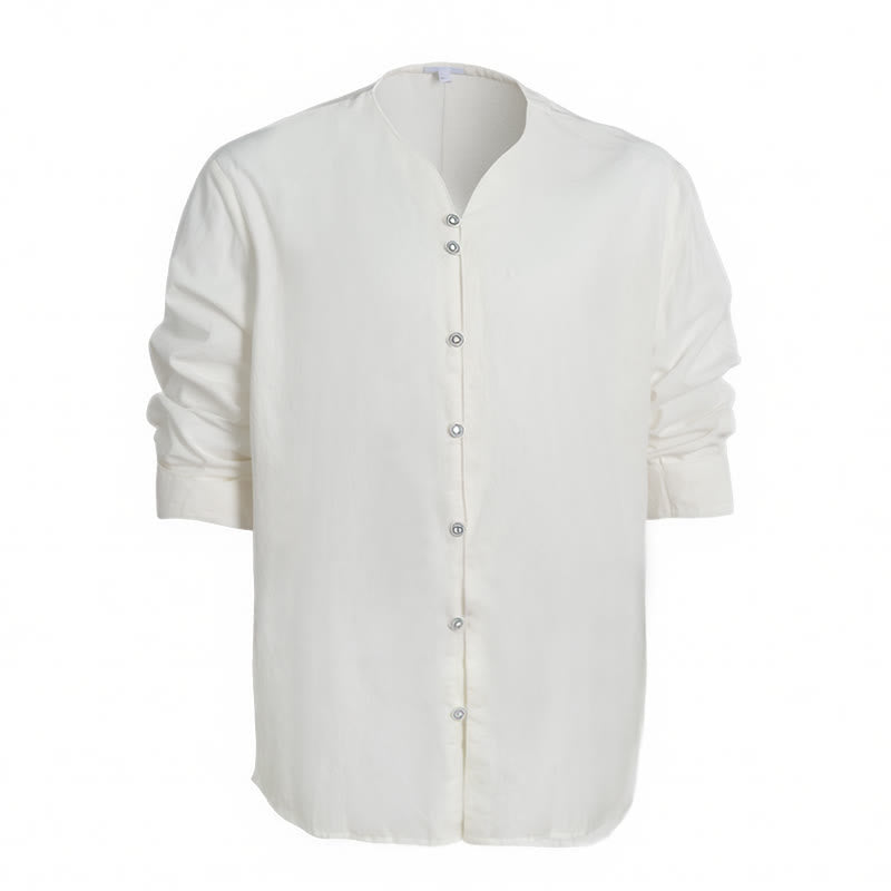 Camicia da uomo retrò con colletto Henry, traspirante e tinta unita. - image 10