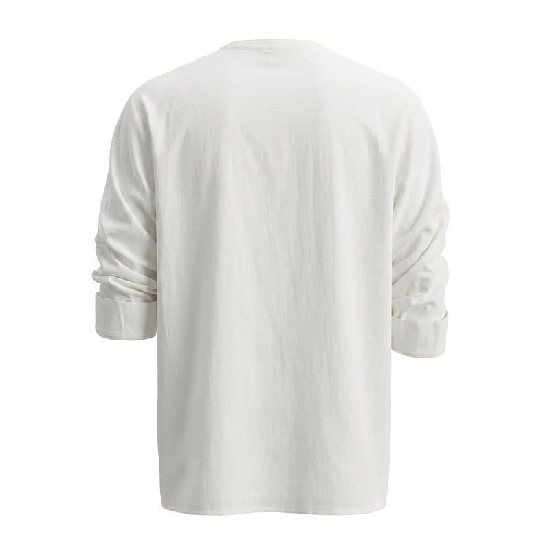 Camicia da uomo retrò con colletto Henry, traspirante e tinta unita. - image 11