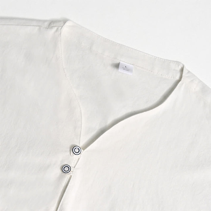 Camicia da uomo retrò con colletto Henry, traspirante e tinta unita. - image 12