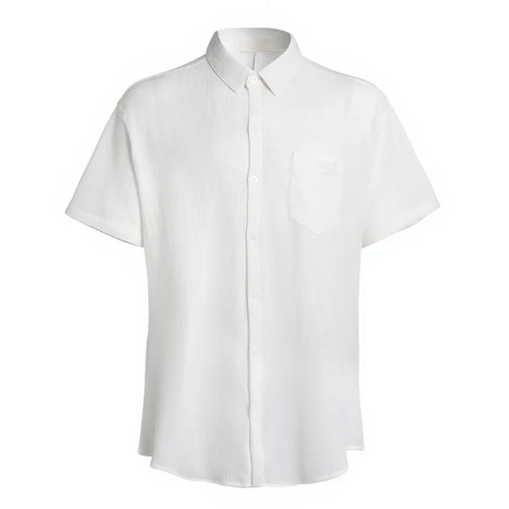 Camicia da uomo estiva a tinta unita con risvolto e taschino - image 8