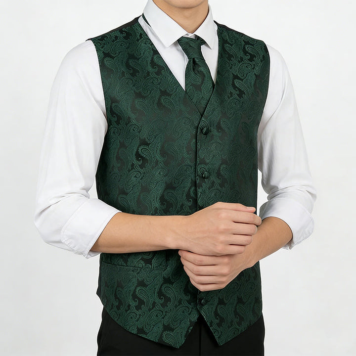 Completo da uomo elegante in jacquard con stampa paisley, composto da 3 pezzi: gilet e giacca. - image 3