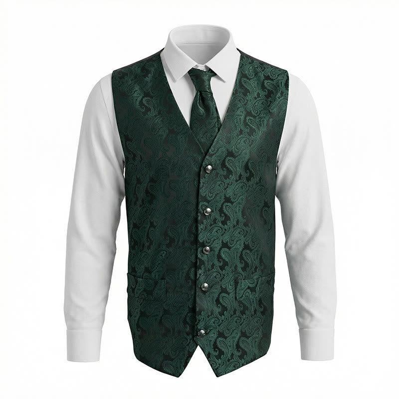 Completo da uomo elegante in jacquard con stampa paisley, composto da 3 pezzi: gilet e giacca. - image 13
