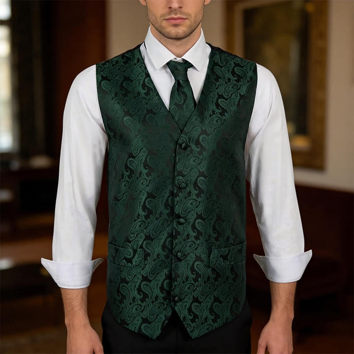 Completo da uomo elegante in jacquard con stampa paisley, composto da 3 pezzi: gilet e giacca. - image 1