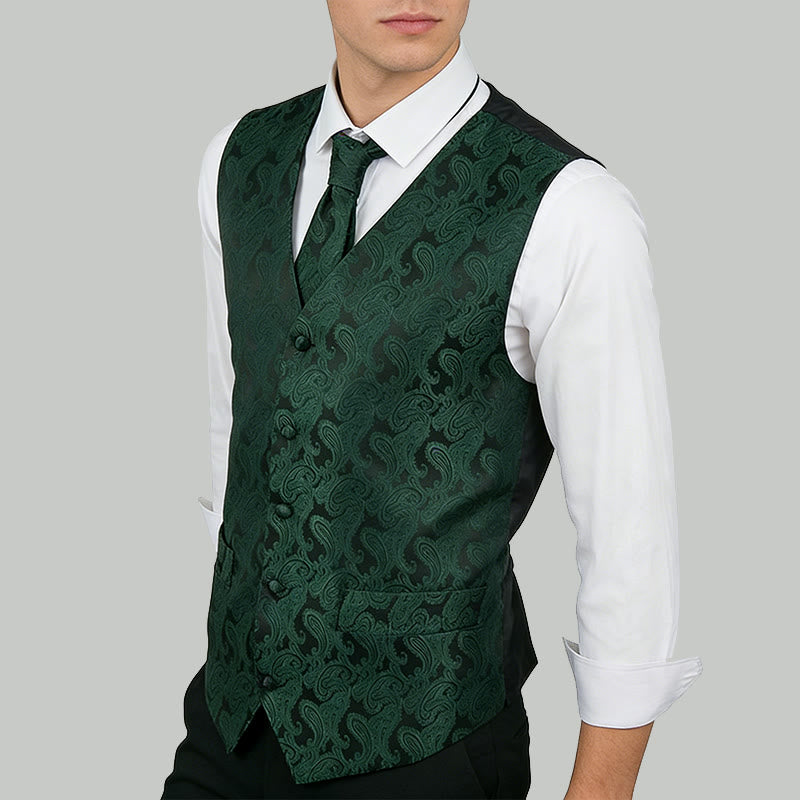 Completo da uomo elegante in jacquard con stampa paisley, composto da 3 pezzi: gilet e giacca. - image 2