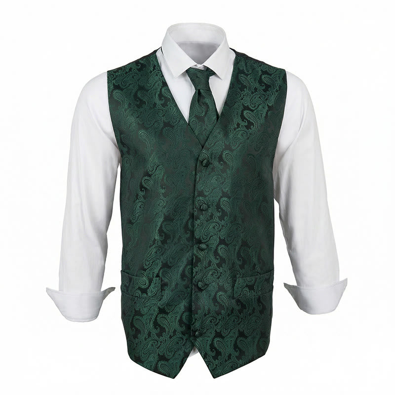 Completo da uomo elegante in jacquard con stampa paisley, composto da 3 pezzi: gilet e giacca. - image 14