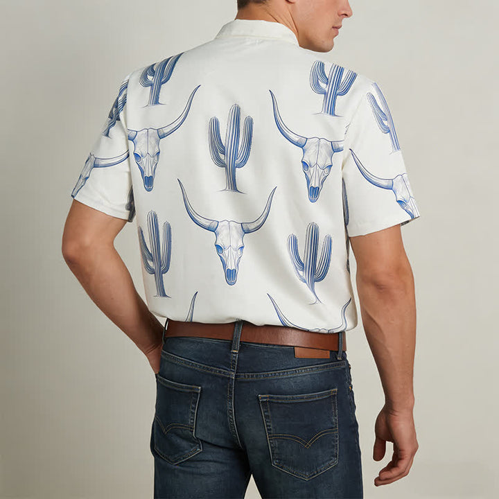 Camicia a maniche corte con stampa di cactus e testa di toro in stile ranch western - image 3