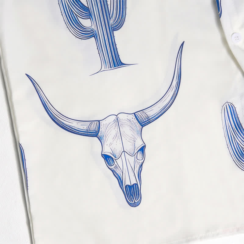 Camicia a maniche corte con stampa di cactus e testa di toro in stile ranch western - image 8