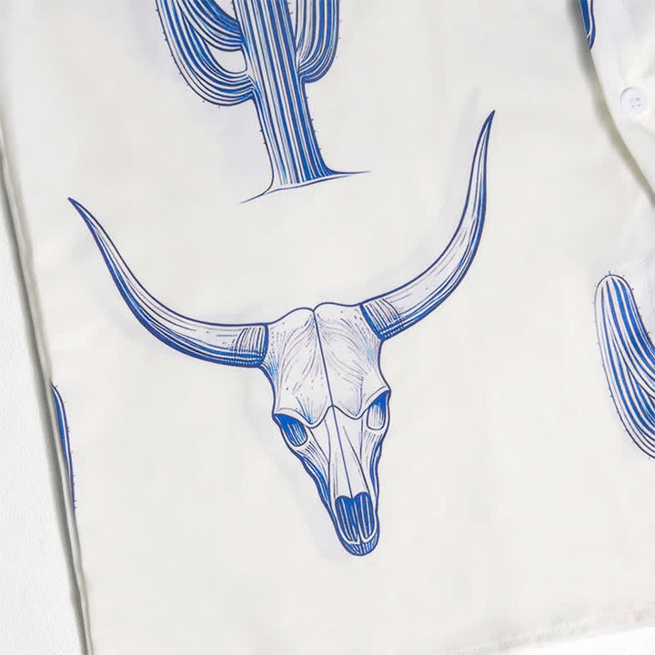 Camicia a maniche corte con stampa di cactus e testa di toro in stile ranch western - image 8