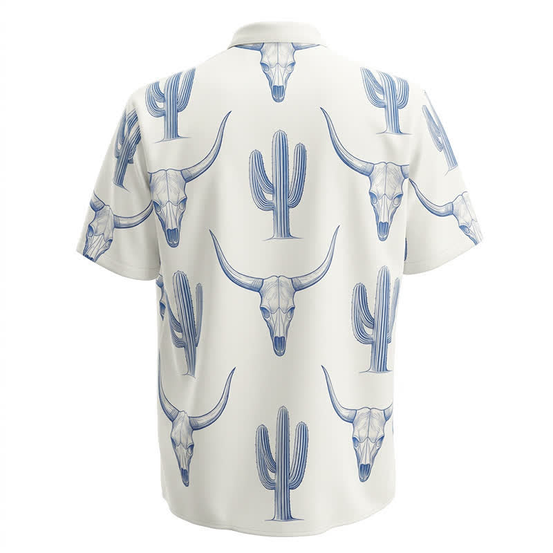 Camicia a maniche corte con stampa di cactus e testa di toro in stile ranch western - image 5