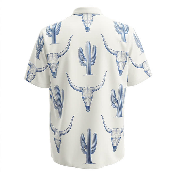Camicia a maniche corte con stampa di cactus e testa di toro in stile ranch western - image 5
