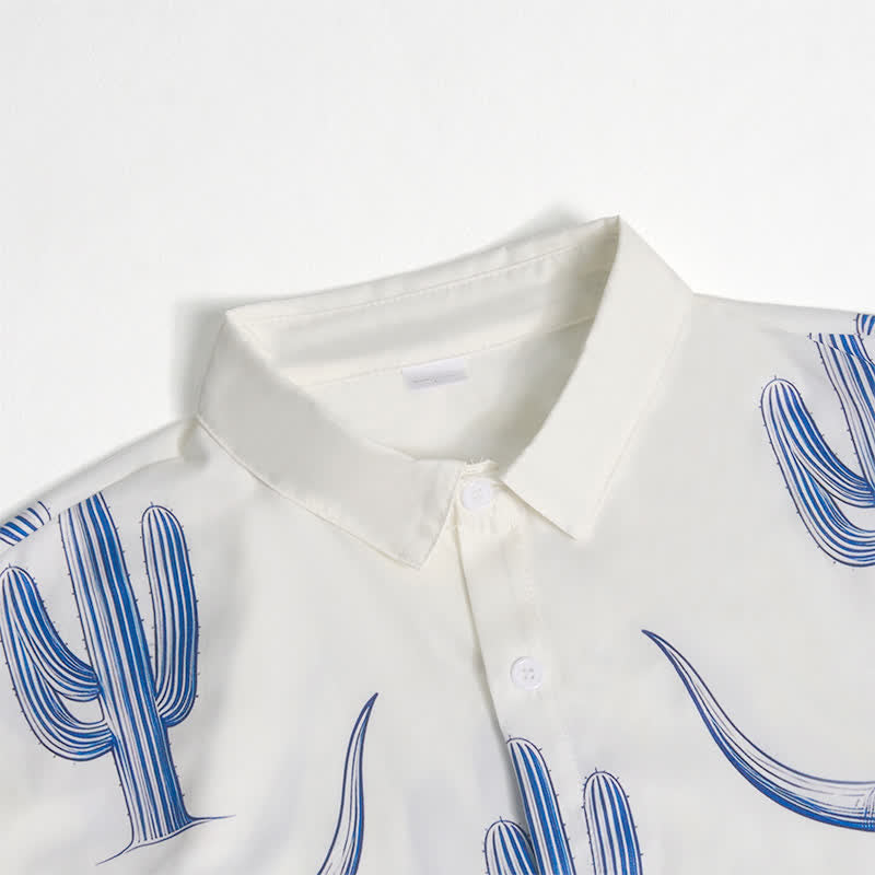 Camicia a maniche corte con stampa di cactus e testa di toro in stile ranch western - image 6