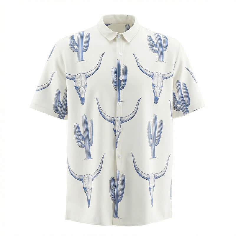 Camicia a maniche corte con stampa di cactus e testa di toro in stile ranch western - image 4