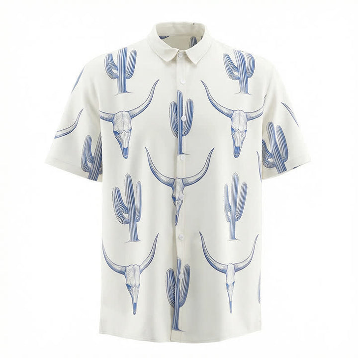 Camicia a maniche corte con stampa di cactus e testa di toro in stile ranch western - image 4