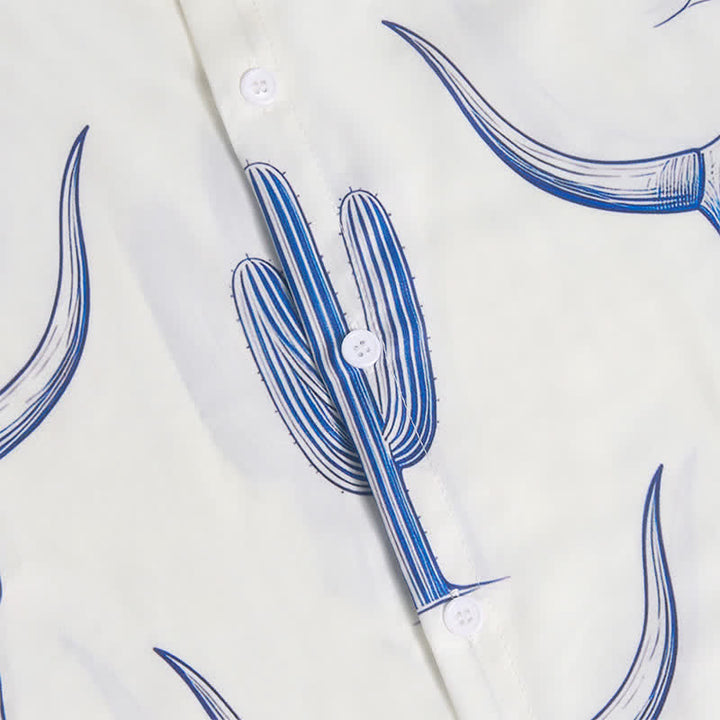 Camicia a maniche corte con stampa di cactus e testa di toro in stile ranch western - image 7