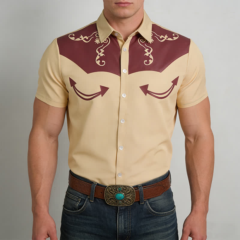 Camicia da uomo con stampa 3D e giogo a contrasto con motivo western da cowboy - image 1