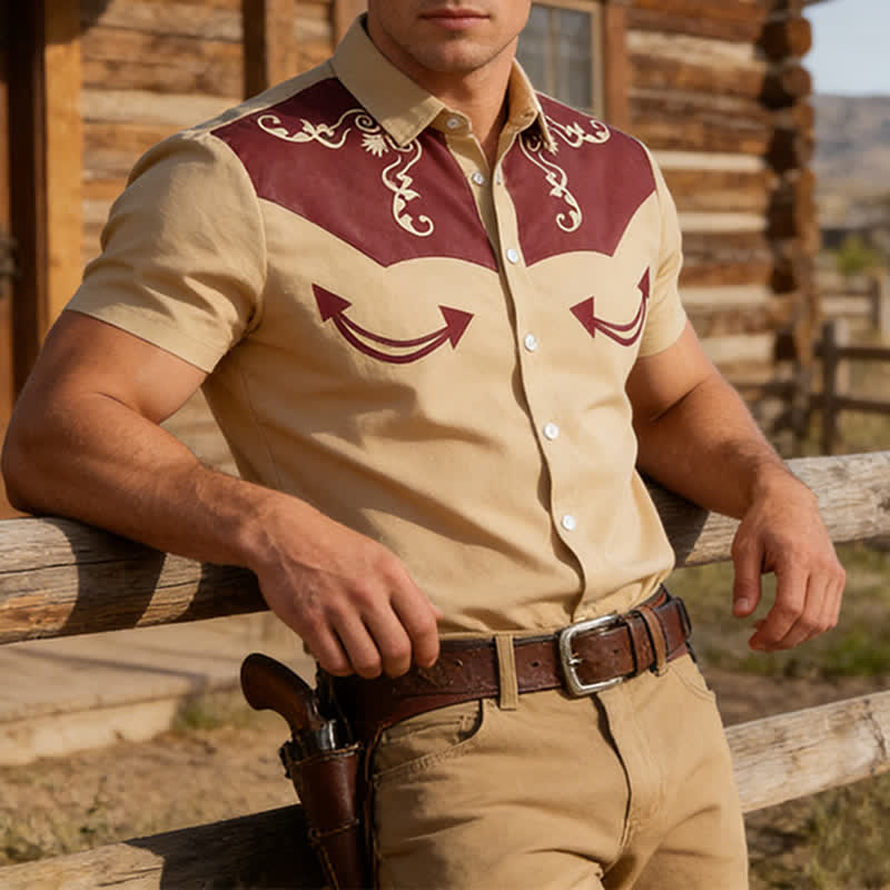 Camicia da uomo con stampa 3D e giogo a contrasto con motivo western da cowboy - Cachi - 5XL - image 0