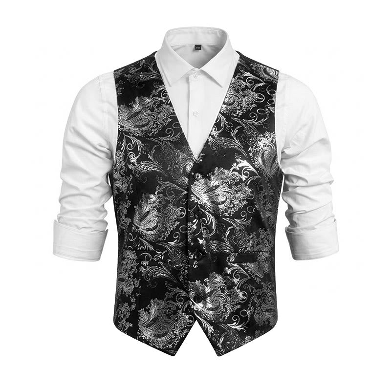 Gilet da uomo slim fit con motivo jacquard paisley retrò - Argento - 6XL - image 0