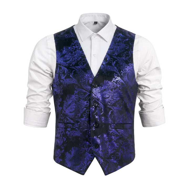 Gilet da uomo slim fit con motivo jacquard paisley retrò - Blu reale - 6XL - image 11
