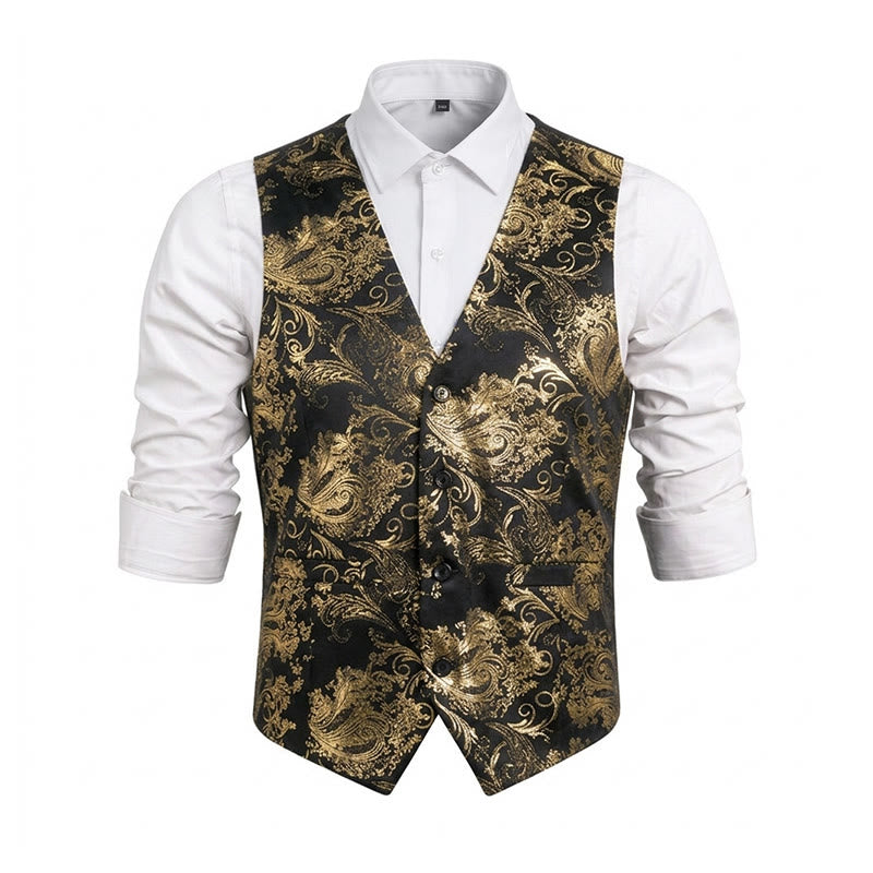 Gilet da uomo slim fit con motivo jacquard paisley retrò - D'oro - 6XL - image 18