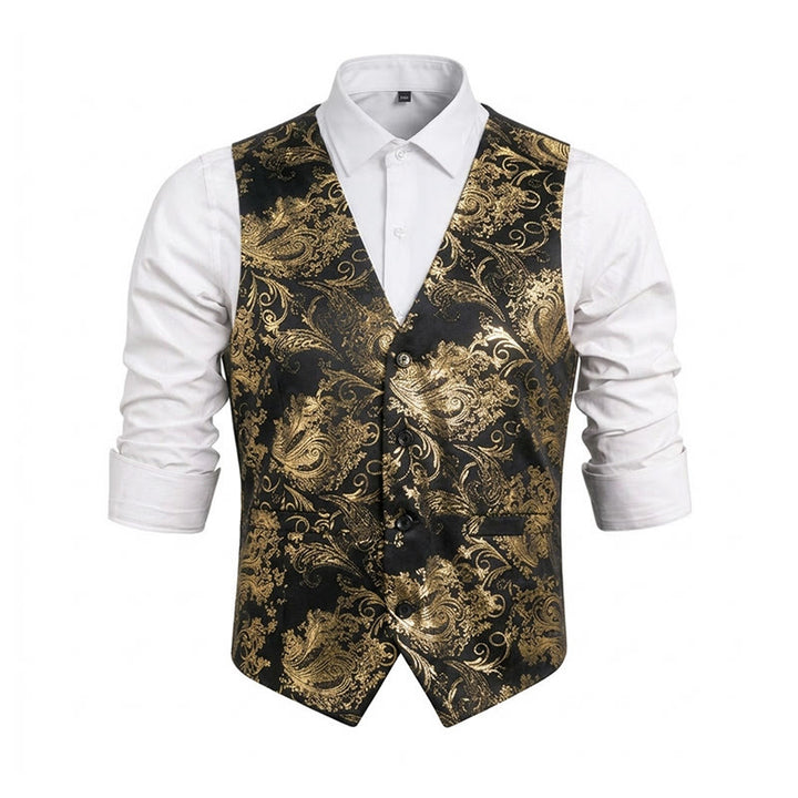 Gilet da uomo slim fit con motivo jacquard paisley retrò - D'oro - 6XL - image 18