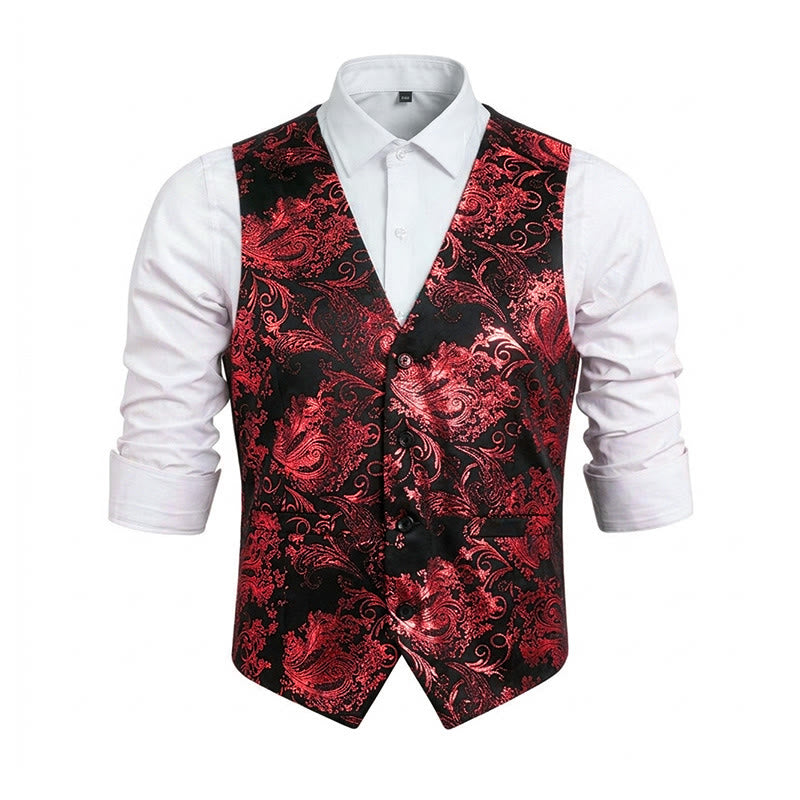 Gilet da uomo slim fit con motivo jacquard paisley retrò - Rosso - 6XL - image 17