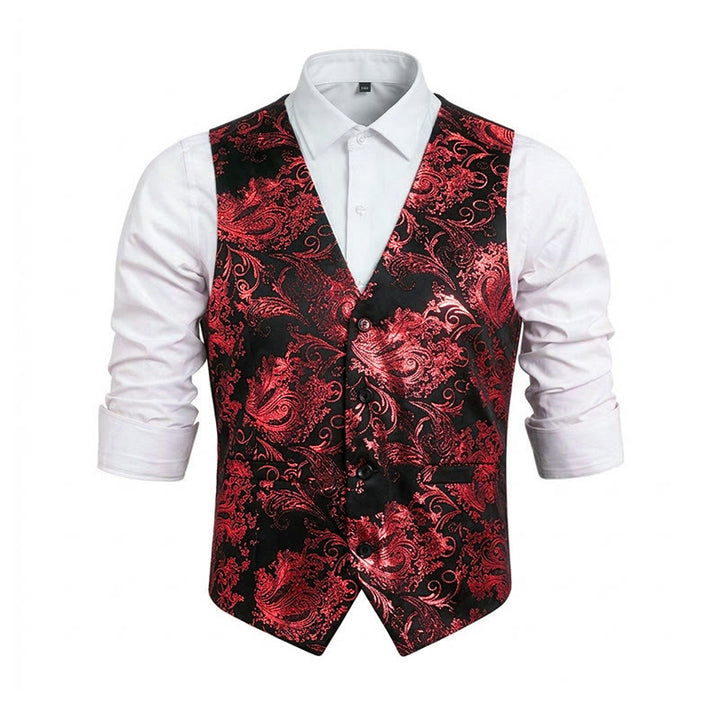 Gilet da uomo slim fit con motivo jacquard paisley retrò - Rosso - 6XL - image 17