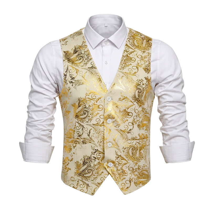 Gilet da uomo slim fit con motivo jacquard paisley retrò - Bianco - 6XL - image 4