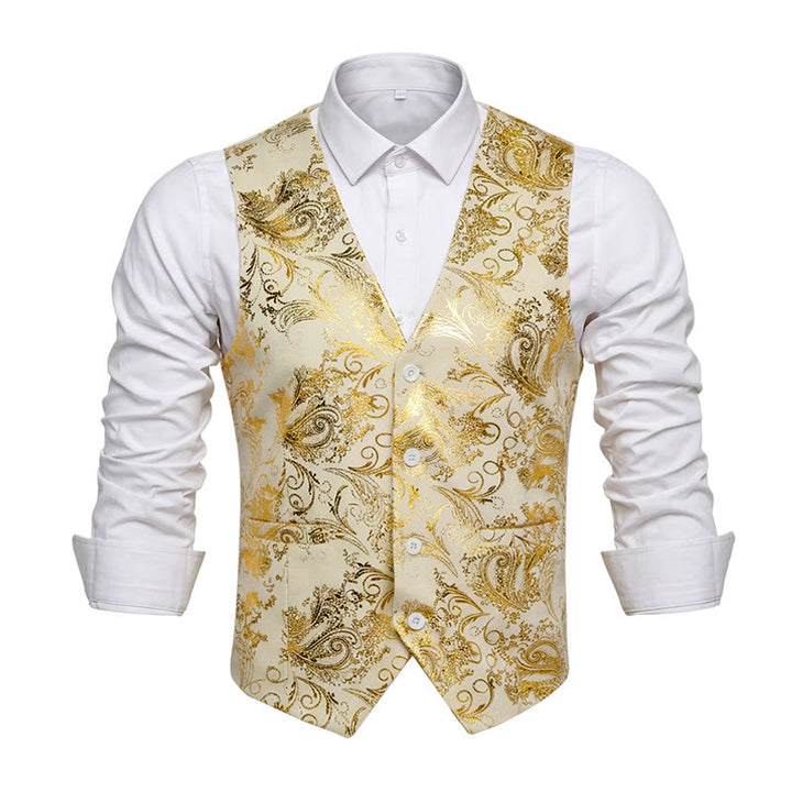 Gilet da uomo slim fit con motivo jacquard paisley retrò - Bianco - 6XL - image 4