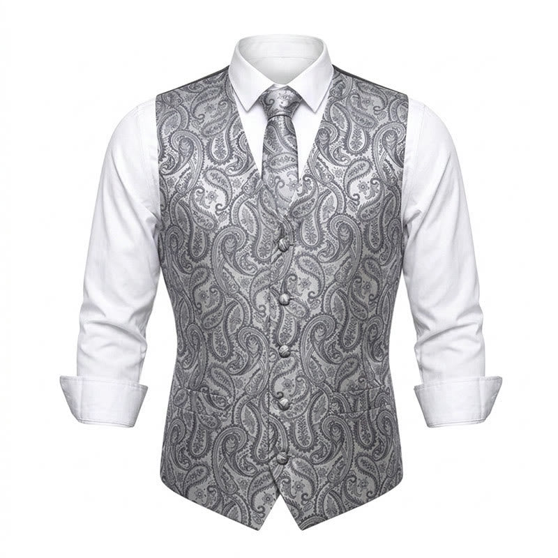 Set di 3 gilet da uomo in jacquard con motivo paisley - Argento - 3XL - image 5