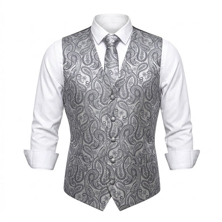 Set di 3 gilet da uomo in jacquard con motivo paisley - Argento - 3XL - image 5