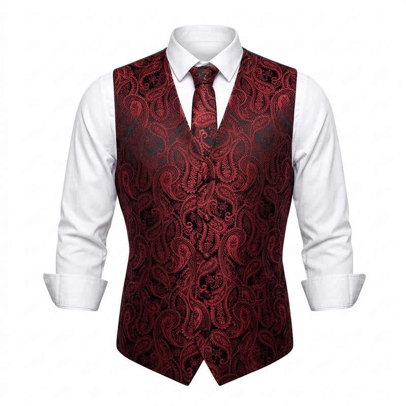 Set di 3 gilet da uomo in jacquard con motivo paisley - Rosso - 3XL - image 3