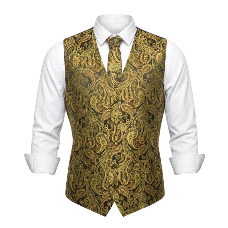 Set di 3 gilet da uomo in jacquard con motivo paisley - D'oro - 3XL - image 2