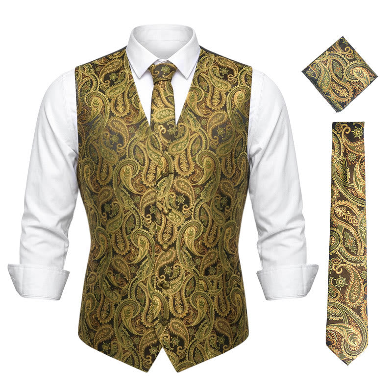 Set di 3 gilet da uomo in jacquard con motivo paisley - image 0