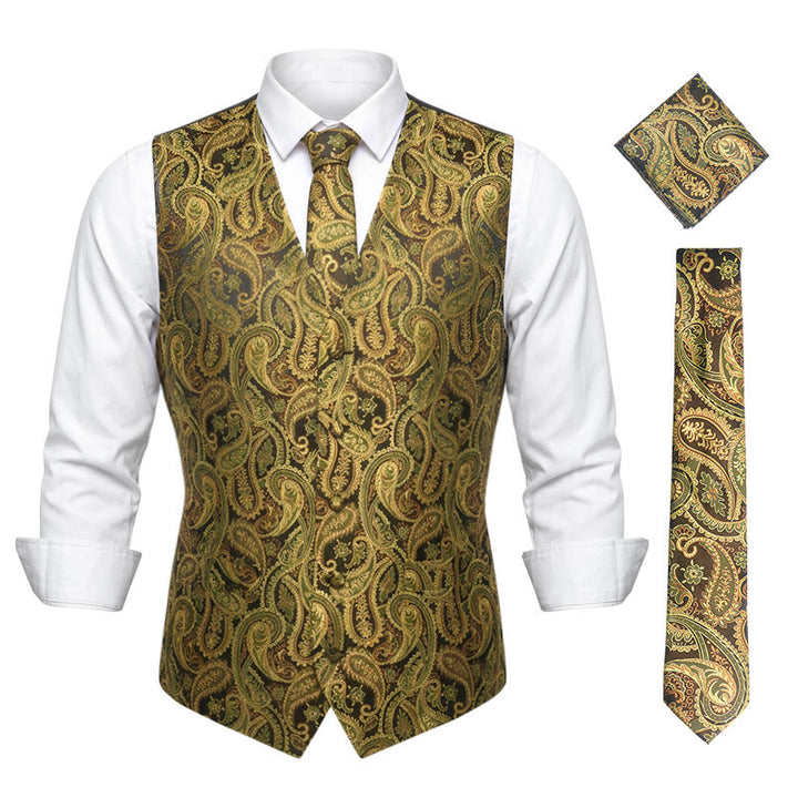 Set di 3 gilet da uomo in jacquard con motivo paisley - image 0