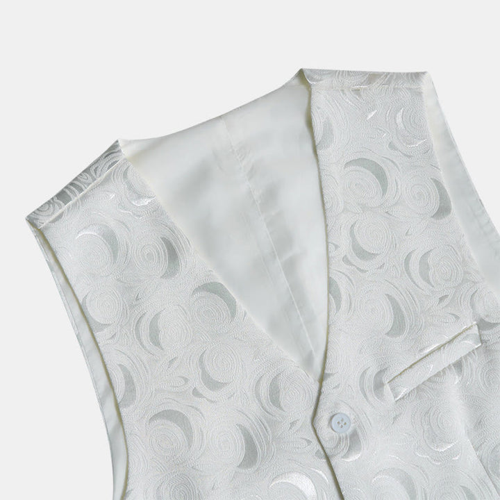 Gilet da uomo elegante in jacquard con motivo paisley e tre tasche, colore bianco. - image 5