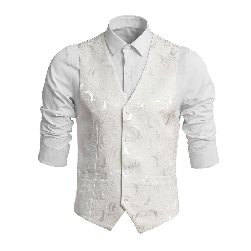 Gilet da uomo elegante in jacquard con motivo paisley e tre tasche, colore bianco. - Bianco - 8XL - image 0