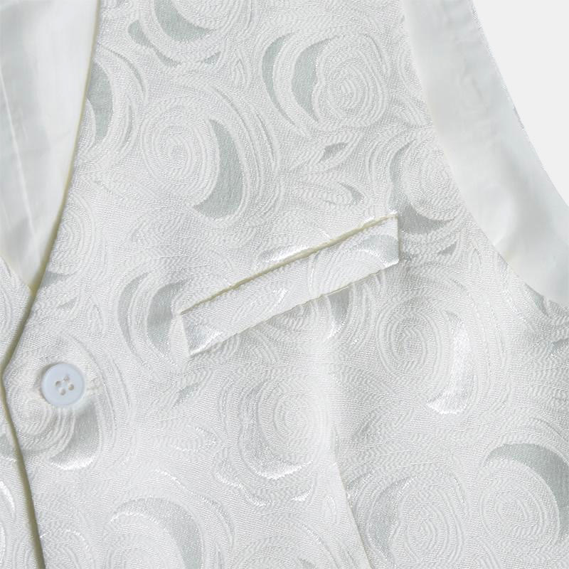 Gilet da uomo elegante in jacquard con motivo paisley e tre tasche, colore bianco. - image 8