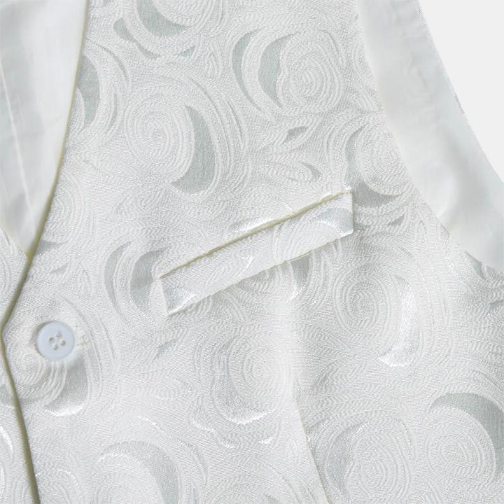 Gilet da uomo elegante in jacquard con motivo paisley e tre tasche, colore bianco. - image 8