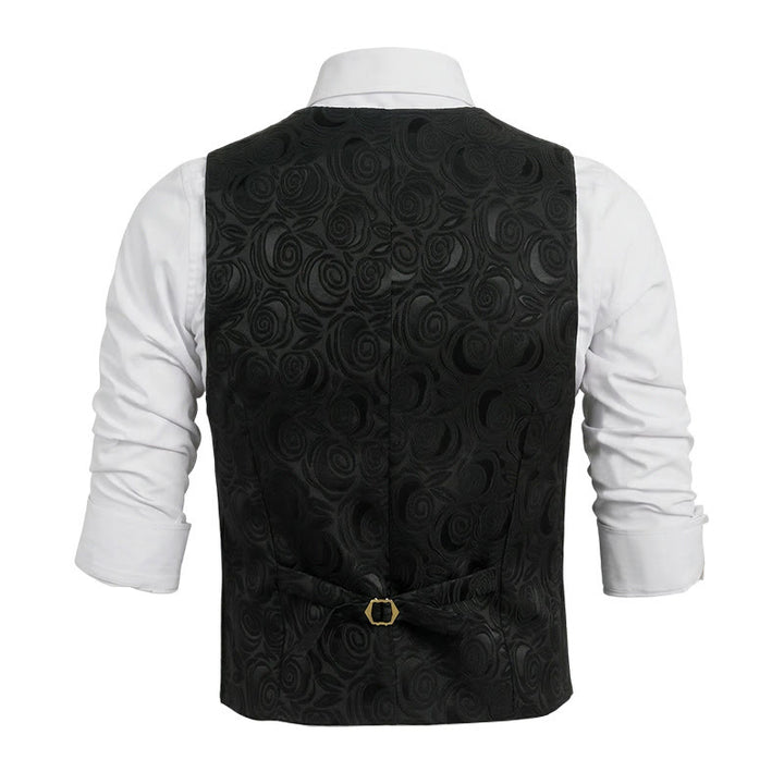 Gilet da uomo elegante in jacquard con motivo paisley e tre tasche, colore bianco. - image 11