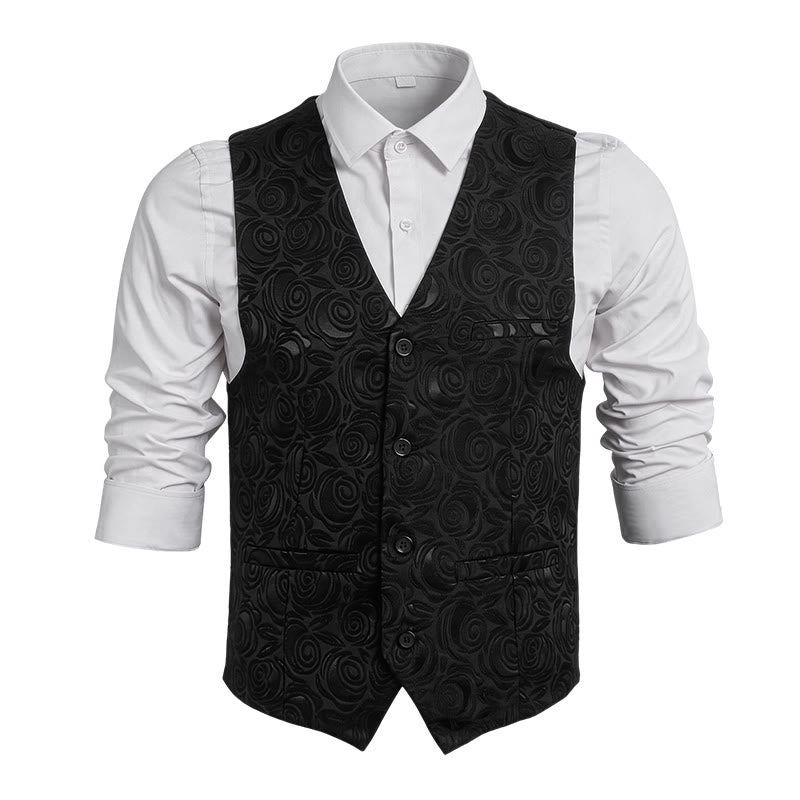 Gilet da uomo elegante in jacquard con motivo paisley e tre tasche, colore bianco. - Nero - 8XL - image 10