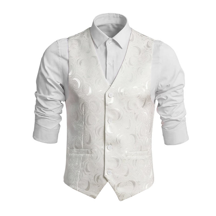 Gilet da uomo elegante in jacquard con motivo paisley e tre tasche, colore bianco. - Bianco - 8XL - image 0