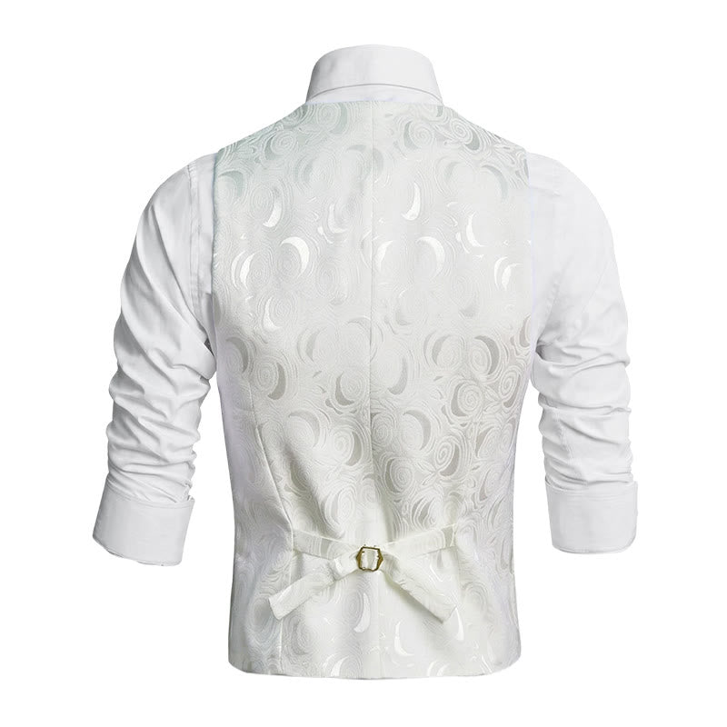 Gilet da uomo elegante in jacquard con motivo paisley e tre tasche, colore bianco. - image 4