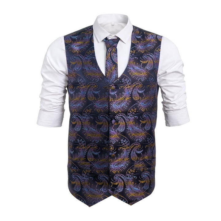 Completo da uomo composto da 3 pezzi con gilet elegante e fantasia paisley retrò. - Viola - 2XL - image 4