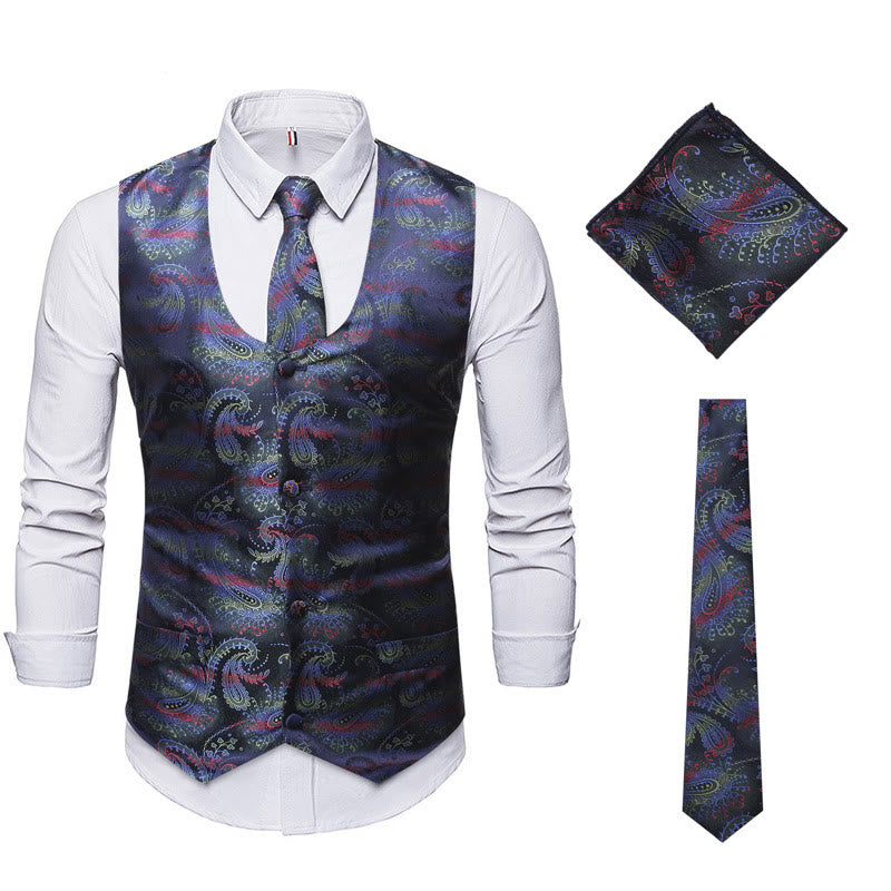 Completo da uomo composto da 3 pezzi con gilet elegante e fantasia paisley retrò. - Verde - 2XL - image 6