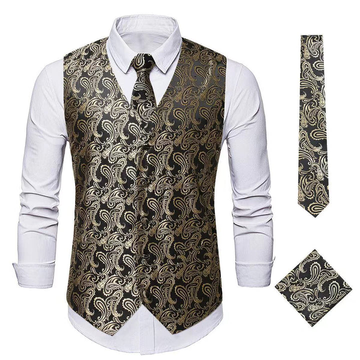 Completo da uomo elegante in jacquard con stampa paisley, composto da 3 pezzi: gilet e giacca. - D'oro - 3XL - image 12