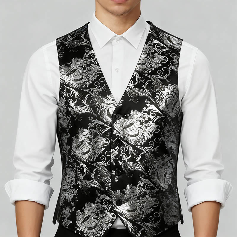 Gilet da uomo slim fit con motivo jacquard paisley retrò - image 3