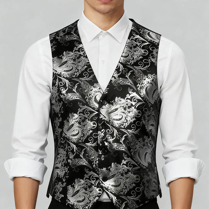 Gilet da uomo slim fit con motivo jacquard paisley retrò - image 3