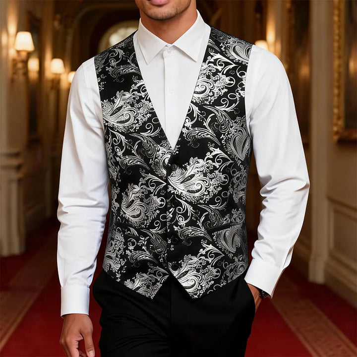 Gilet da uomo slim fit con motivo jacquard paisley retrò - image 1
