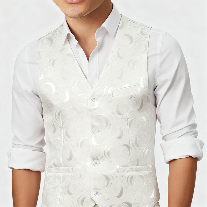 Gilet da uomo elegante in jacquard con motivo paisley e tre tasche, colore bianco. - image 2